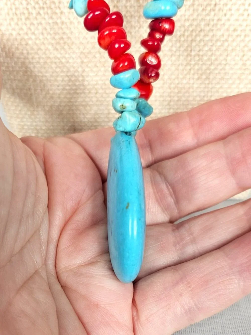 Southwestern Turquoise Stone Necklace | Large Pendant | 24